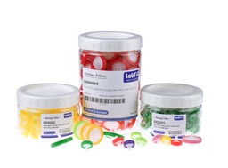 [C0000658] 13 mm PES Spritzenvorsatzfilter 0,22um mit Aussenring und Bedruckung. 100 Stück/Packung.